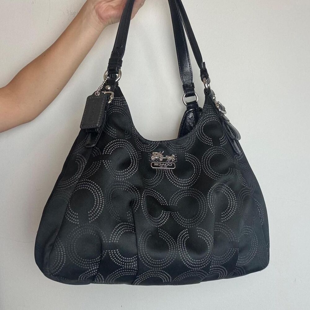 Coach Vintage Y2K Black Signature Canvas and Leather Hobo Shoulder Bag